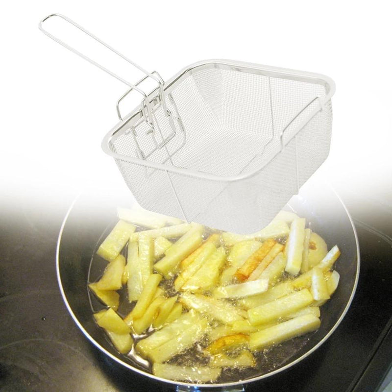 Non Stick Square Kitchen With Handle Oil Strainer Portable Stainless Steel Frying Basket - waseeh.com