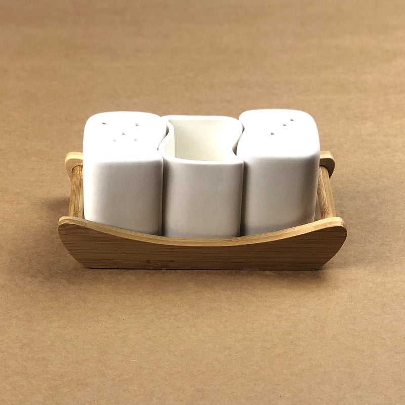 Imperial Ceramic Salt and Pepper Set With Bamboo Base - waseeh.com