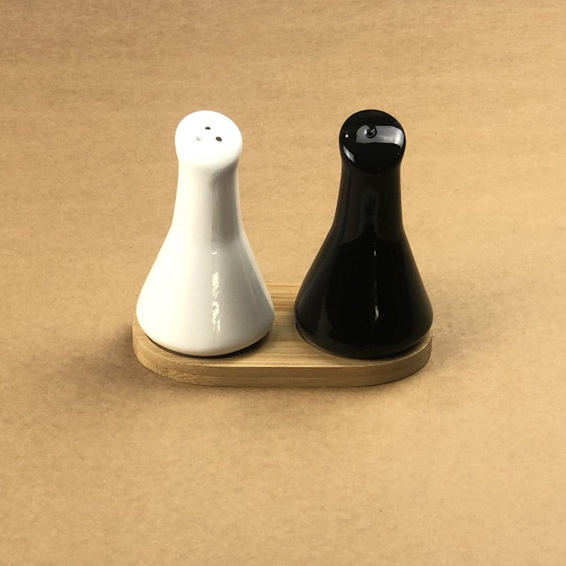 Imperial Ceramic Salt and Pepper Set With Bamboo Base - waseeh.com