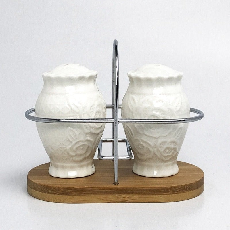 Salt and Pepper Shaker With Bamboo Base - waseeh.com