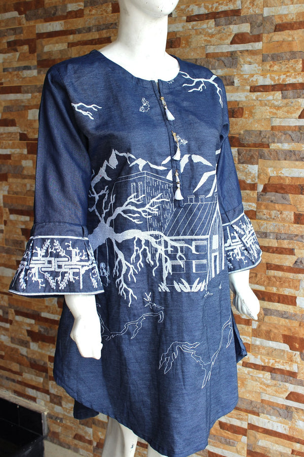 Embroided Denium - Blue - Ladies - waseeh.com