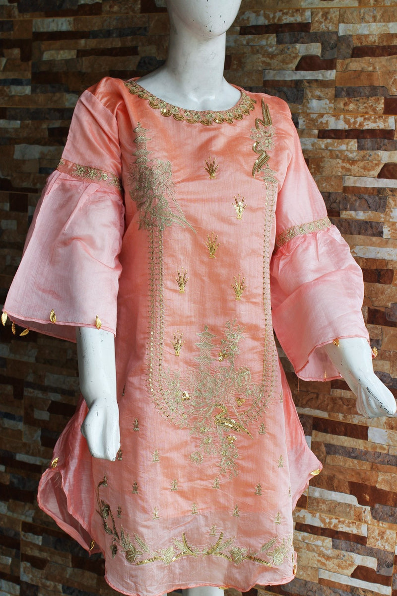 Embroided Peach - Golden Thread - Ladies - waseeh.com