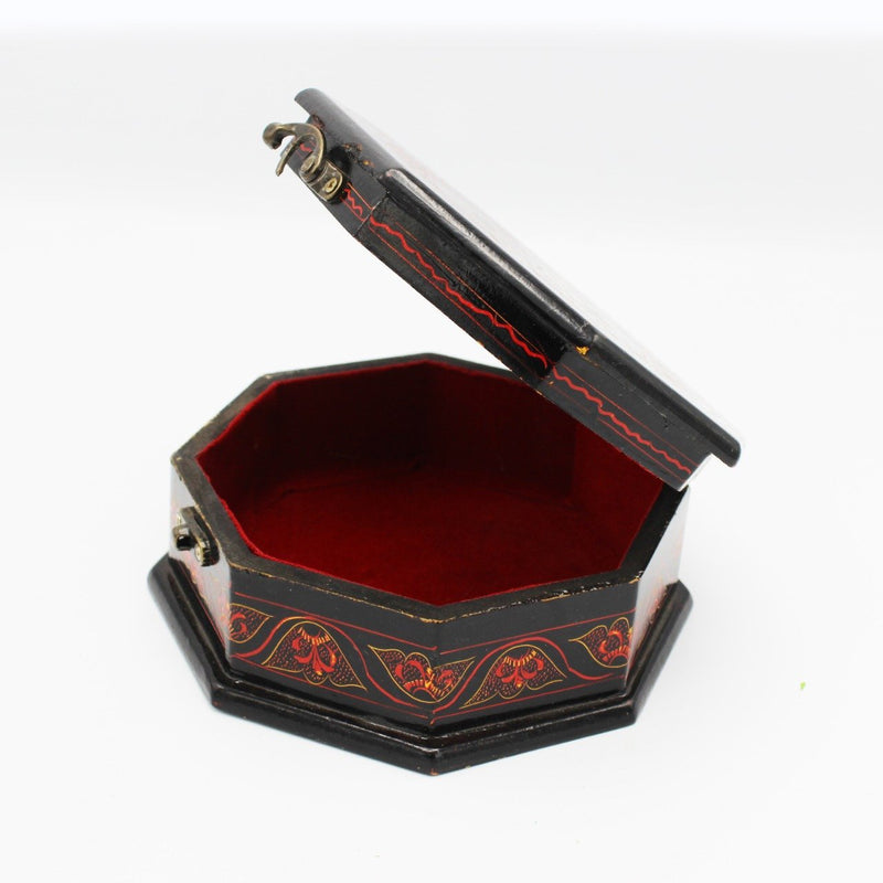 Wooden Hand Made Hexagonal Jewellery Box in Nakshi Art - 6.5" Top - waseeh.com