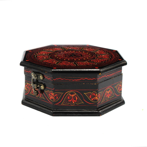 Wooden Hand Made Hexagonal Jewellery Box in Nakshi Art - 6.5" Top - waseeh.com