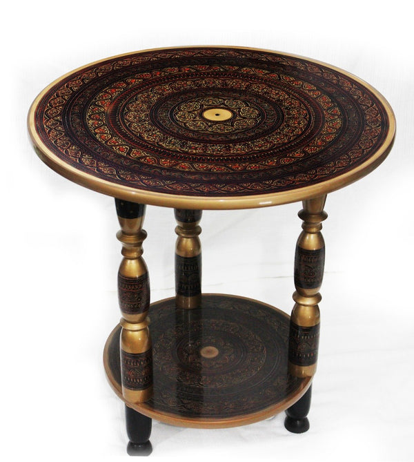 Wooden Table in Nakshi Art Top 24''- Golden - waseeh.com