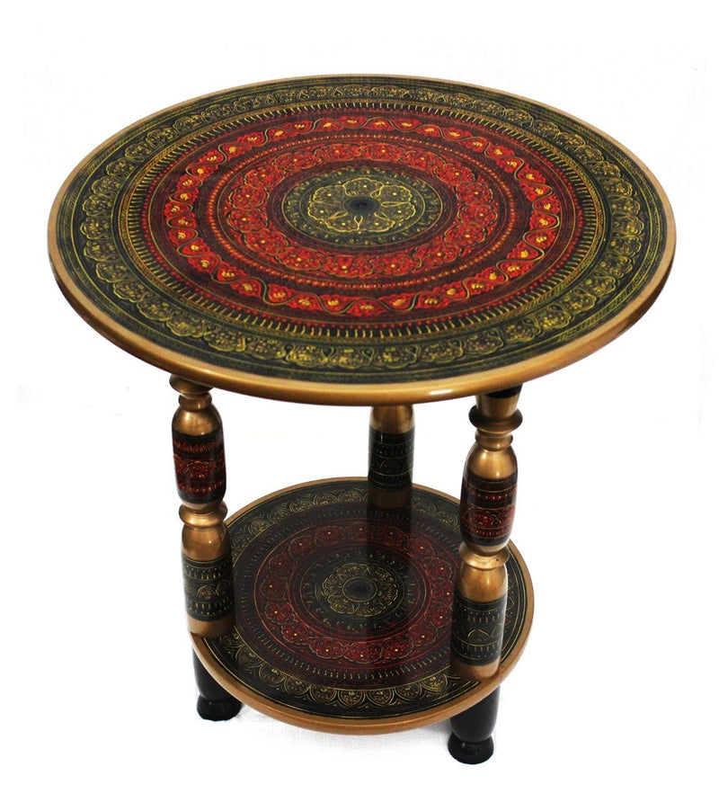 Wooden Table in Nakshi Art Top 24''- Red Golden - waseeh.com