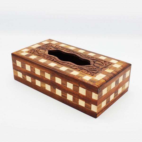 Wooden Tissue Box - Carving - Chequered - 11"x 6"x 3" - waseeh.com