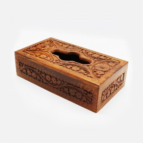 Wooden Tissue Box - Carving - Meticulous - 11" x 6" x 3" - waseeh.com