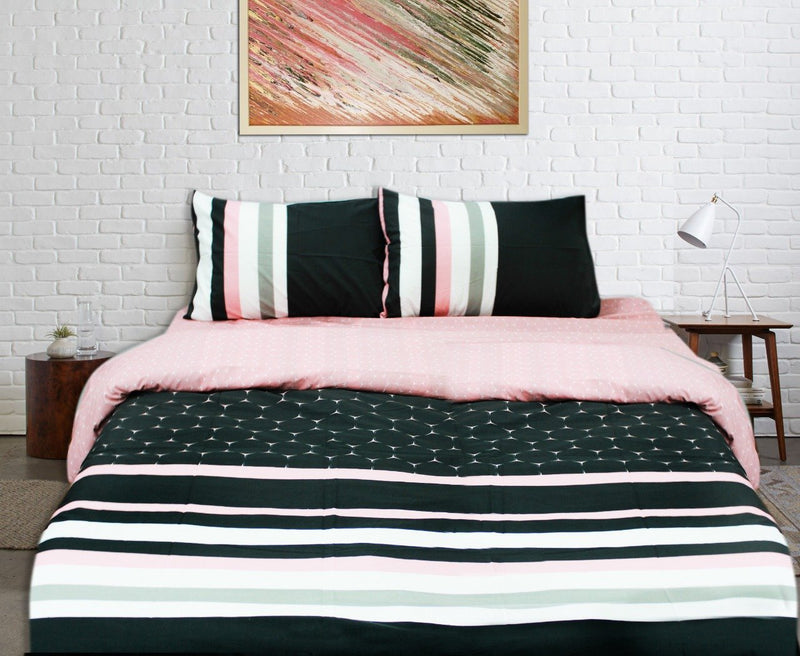 Export Quality Quilt Cover Set - 3 pcs - Pink Lined - waseeh.com