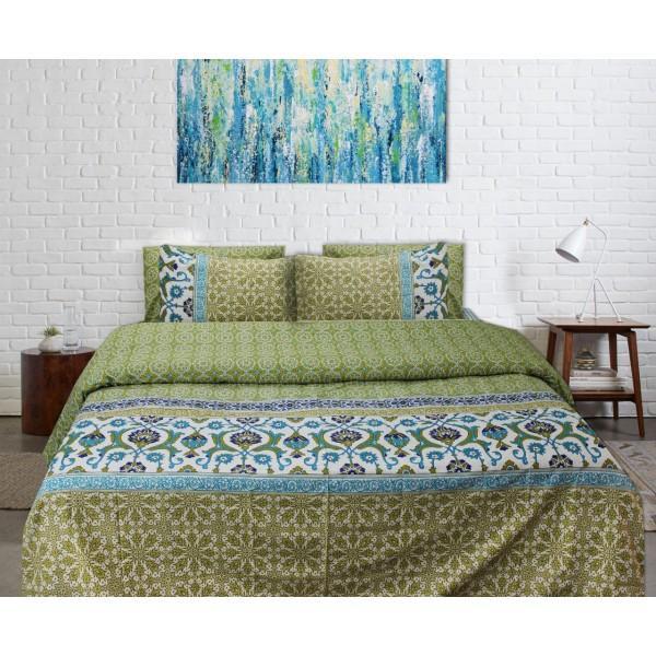 Quilt Cover Set - 6 pcs - Green Geometric - waseeh.com