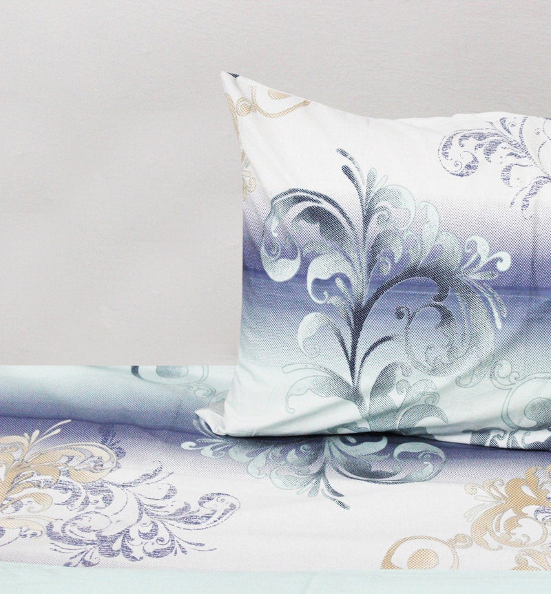 Cotton Quilt Cover Set - 4 pcs -  White and Blue Floral - waseeh.com