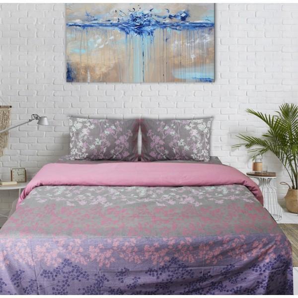 Export Cotton Quilt Cover Set - 4 pcs -  Pink and Gray Floral - waseeh.com