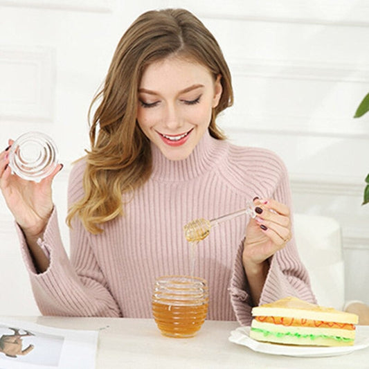 Transparent Honey Storage Jar with Beehive Style Spoon - waseeh.com
