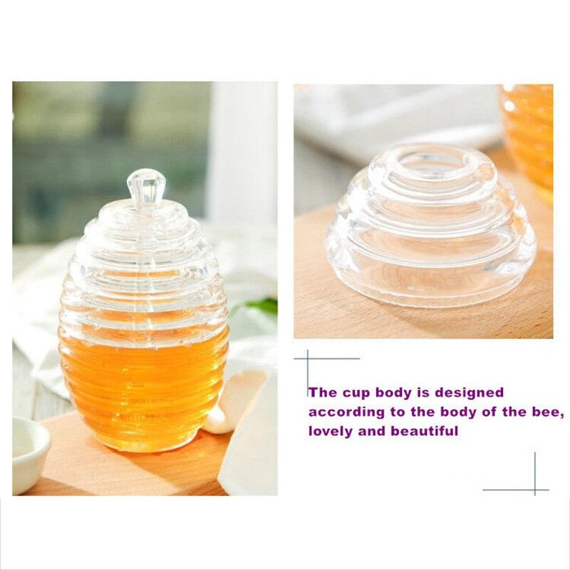 Transparent Honey Storage Jar with Beehive Style Spoon - waseeh.com