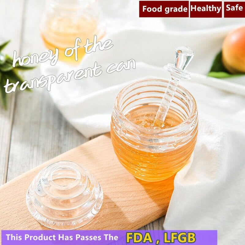 Transparent Honey Storage Jar with Beehive Style Spoon - waseeh.com