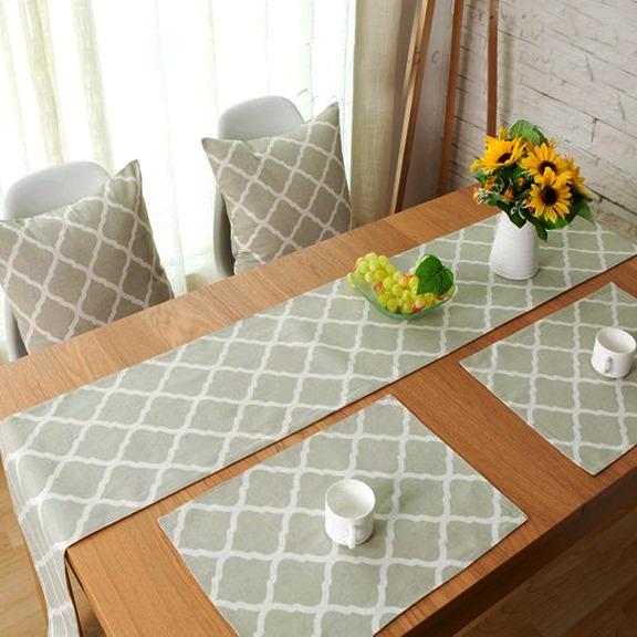 TABLE RUNNER 7 PCs SET - Gray Geometric - waseeh.com