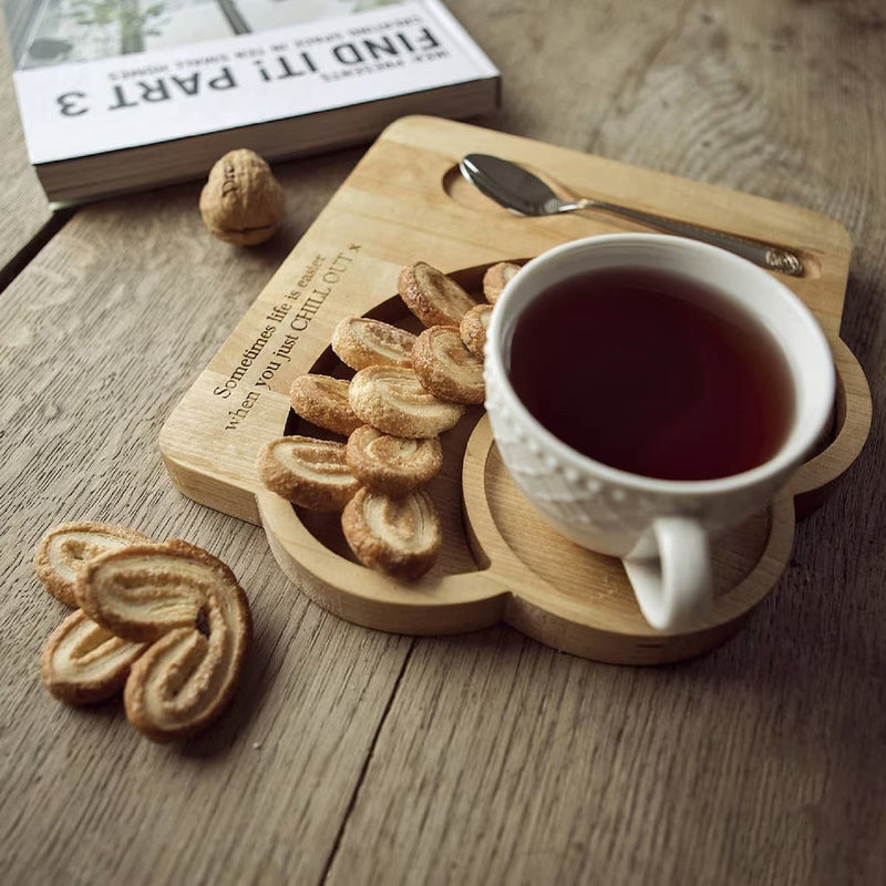 Coffee And Sweets Serving Wooden Tray Platter