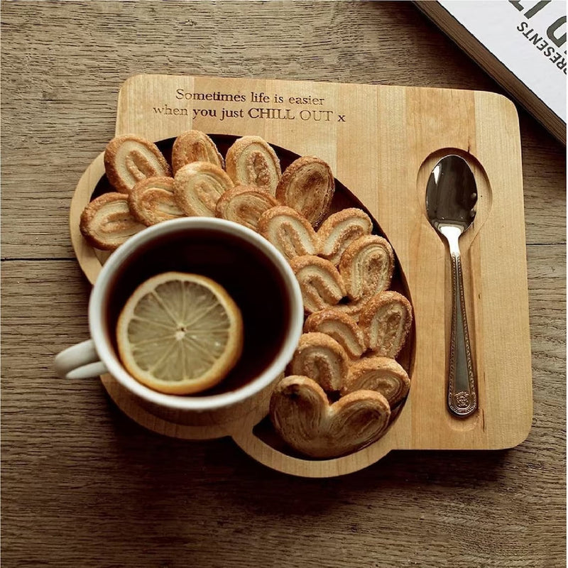 Coffee And Sweets Serving Wooden Tray Platter